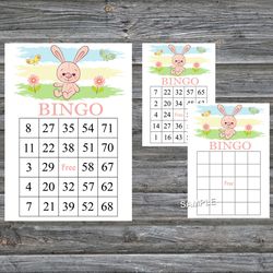 Pink Rabbit bingo cards,Rabbit bingo game,Rabbit printable bingo cards,60 Bingo Cards,INSTANT DOWNLOAD--310