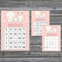 Baby Elephant bingo cards,Elephant bingo game,Elephant printable bingo cards,60 Bingo Cards,INSTANT DOWNLOAD--305