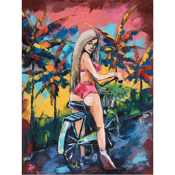 bike girl painting palm tree original art sexy woman bike artwork.jpg