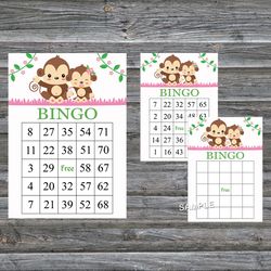 Baby Monkey bingo cards,Baby Monkey bingo game,Monkey printable bingo cards,60 Bingo Cards,INSTANT DOWNLOAD--297