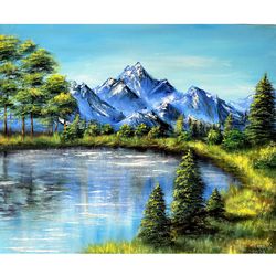 mountain painting lake original art landscape wall art  20 by 24 inch