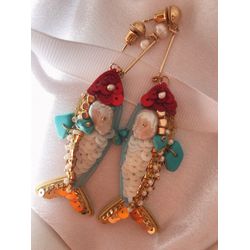 Beaded Earrings, Crystal Earrings, Fisch Earrings, Women Jewelry, Beaded Earring