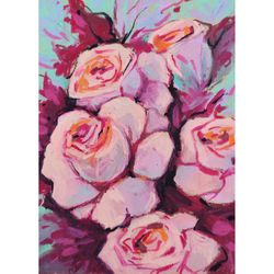 Pastel pink roses Flower art Oil pastel painting
