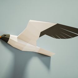 Papercraft gull 3D sculpture, DIY Paper craft template, Seagull origami kit, Bird wall home decor, low poly printable