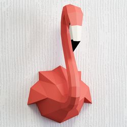 Papercraft Flamingo, 3D Paper Craft sculpture, animal head trophy, low poly sculpture template, pepakura pdf kit origami