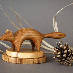 Wood fox sculpture. Wooden fox figure. Miniature fox decor. Fox lover gift. Cute fox figurine. Tiny decorative fox.