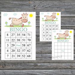 Funny Giraffe bingo cards,Giraffe bingo game,Safari animals printable bingo cards,60 Bingo Cards,INSTANT DOWNLOAD--288