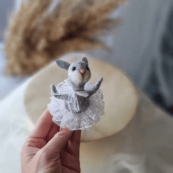 bunny felt toy, christmas tree toy, holiday ornament, easter bunny wool animal gift.