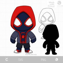 Chibi Spiderman Morales Svg, Cartoon Black Spidey Morales Svg cut file, Spider Svg, Baby Spiderman vector
