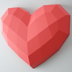 Papercraft Heart XXL, Easy paper craft template, Big DIY 3D origami decor, PDF pattern, Simple low poly model, love gift