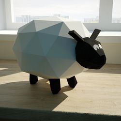 Papercraft Sheep, Paper Model lamb, 3D low poly sculpture Ram, PDF template kit, paper craft animal, origami, DIY toy
