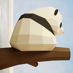 Papercraft Little Panda, DIY Paper craft, 3D template PDF kit, make your own low poly baby panda, origami pepakura decor