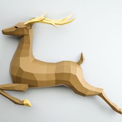 3D Papercraft Deer, Paper craft model stag, origami caribou, DIY kit doe, low poly hind, polygonal moose, roe trophy