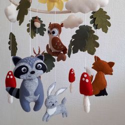 Baby mobile woodland nursery decor, forest animals crib mobile, baby shower gift, expecting mom gift, newborn gift