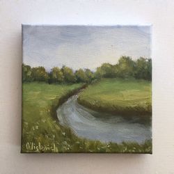 neutral landscape painting counryside art original artwork on canvas landscape small painting