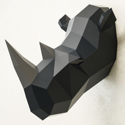 Paper craft Rhinoceros head, low poly pattern, papercraft model animals trophy, make your own rhino puzzle, polygonal