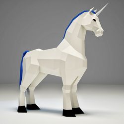 Papercraft Unicorn, licorne printable 3D paper craft model, sculpture, PDF template kit, origami, PDF template
