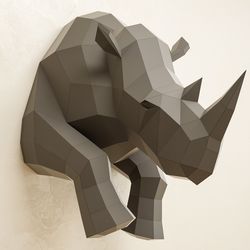Papercraft Rhino, Paper craft rhinoceros, DIY sculpture, PDF template, 3D origami model kit, animal trophy