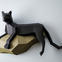 Papercraft Panther, 3D paper craft sculpture, Paper model Cat, DIY wall home decor gift, PDF pattern, Animal trophy