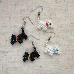 beaded dogs earrings, animal earrings