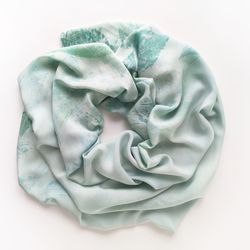 Mint green silk scarf Tye Dye women shawl Hand Dyed neckerchief Lightweight women accessory Mom Birthday Autumn gift