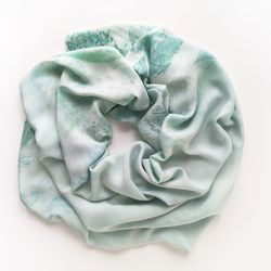 mint green silk scarf tye dye women shawl hand dyed neckerchief lightweight women accessory mom birthday autumn gift
