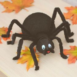 Halloween black spider. Big spooky spider. Horror Halloween decoration. Handmade spider for home or office decor.
