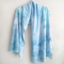 blue silk scarf women autumn shawl tye dye handkerchief mom oma birthday gift for her thankgiving gift for sister