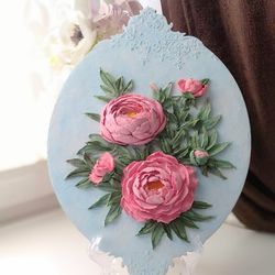Painting with 3D coral peonies Floral painting gift Peony wall art Peonies painting Mother's day gift Wall decor