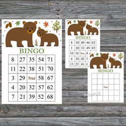 Bear bingo cards,Bear bingo game,Woodland animals printable bingo cards,60 Bingo Cards,INSTANT DOWNLOAD--214