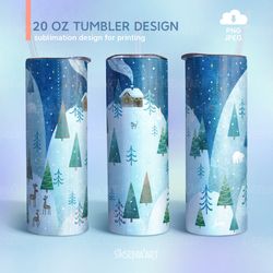 20 oz skinny tumbler design with winter landscape, tapered/straight tumbler sublimation template, png jpeg download