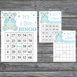 Blue Teddy bear bingo cards,Teddy bear bingo game,Woodland printable bingo cards,60 Bingo Cards,INSTANT DOWNLOAD--212