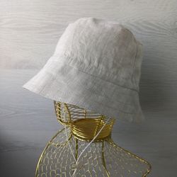 Linen bucket hat unisex summer. Designer panama for travel, sun protection for men and women. Beach hat. Linen panama.