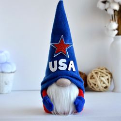 big independence day gnome, fourth of july gnome, flag gnome