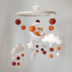 Fox on the moon baby mobile nursery decor, crib mobile, expecting mom gift, postpartum gift, baby gift personalized