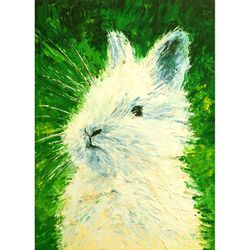 Rabbit Painting Animal Original Art Small Impasto Oil Painting Bunny Artwork Hare Art 5 by 7" by originalpainting