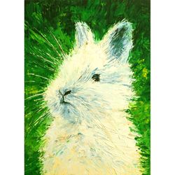 rabbit painting animal original art small impasto oil painting bunny artwork hare art 5 by 7" by originalpainting