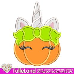 Unicorn  Halloween Pumpkin with Bow Machine embroidery applique design