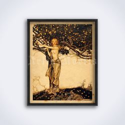Idun goddess of youth and apple tree, pagan myth, Arthur Rackham printable art, print, poster (Digital Download)