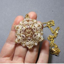 snowflake necklace seed bead pendant beaded snowflake beadwork jewelry pendant on chain white pendant