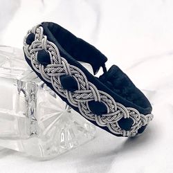 Men's black leather bracelet in Scandinavian style. Sami buckskin bracelet. Pagan jewelry. Viking bracelets.
