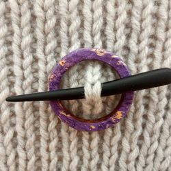 Purple shawl pin Knitting scarf stick Wooden scarf pin