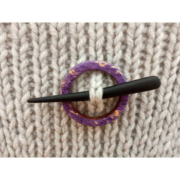 Purple shawl pin Knitting scarf stick Wooden scarf pin.jpg