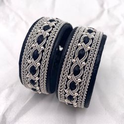 Wide women's leather bracelet with silver beads. Sami bracelet. Viking jewelry. Norse jewelry. Scandinavian design