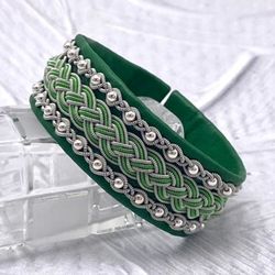 Wide womens leather bracelet. Bright accessories for women. Sami bracelet. Norse viking jewelry. Scandinavian design