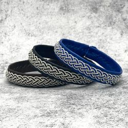 Sami bracelet. Laponia armband. Scandinavian jewelry. Mens leather bracelet. Viking celtic jewelry. Pagan style jewelry
