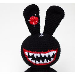 Voodoo doll, black bad bunny, creepy voodoo doll, cute voodoo doll, creepy cute plush toy, venom toy, creepy toy