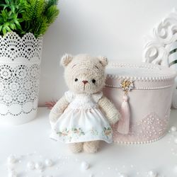 Crochet bear Plush teddy bear Amigurumi bear Bear in dress Bear plush Beautiful bear toy