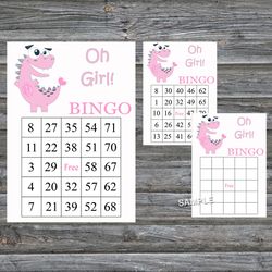 Pink Dinosaur bingo cards,Dinosaur bingo game,Dinosaur printable bingo cards,60 Bingo Cards,INSTANT DOWNLOAD--208