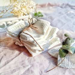 Organic Cotton handkerchiefs set for man, Ladies White Muslin handkerchief, eco friendly reusable hankies, bridal hanky